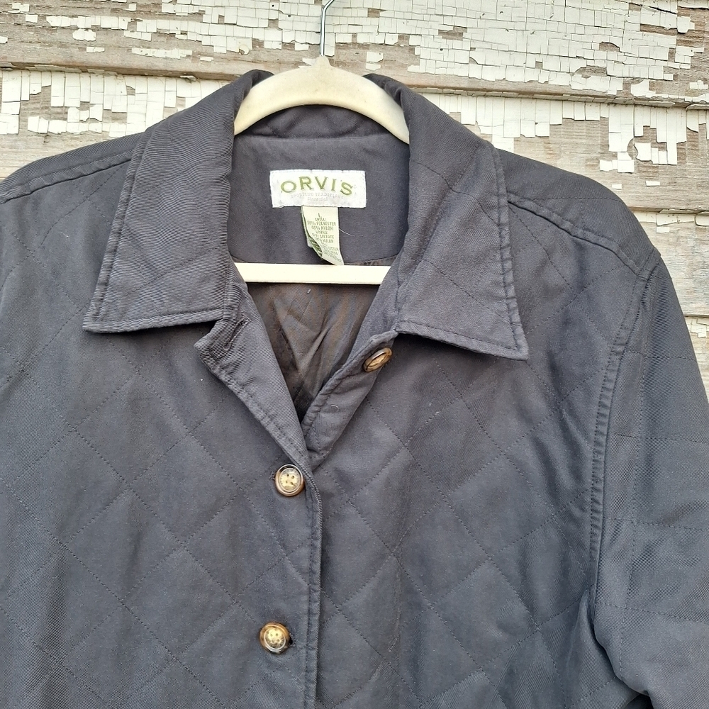 ORVIS Womens Quilted Black Coat Jacket Button Up Lined Size Large - Picture 3 of 6